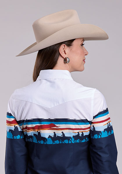 03-050-0421-0222 Women's Roper Sunset Border Navy Long Sleeve Snap - Image 2