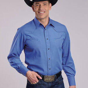 01-001-0017-0255 Men’s Roper Sky Blue Embroidered Piping Long Sleeve Snap Shirt