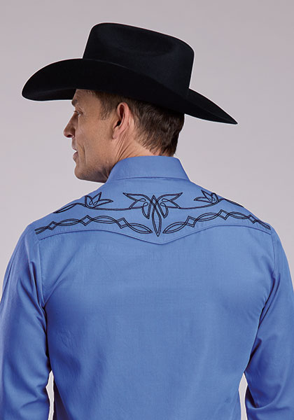 01-001-0017-0255 Men’s Roper Sky Blue Embroidered Piping Long Sleeve Snap Shirt - Image 2