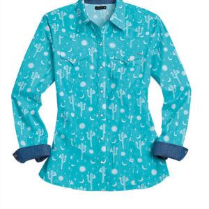 10-050-0064-0312 Women's Tin Haul Boho Cactus Print Long Sleeve Snap