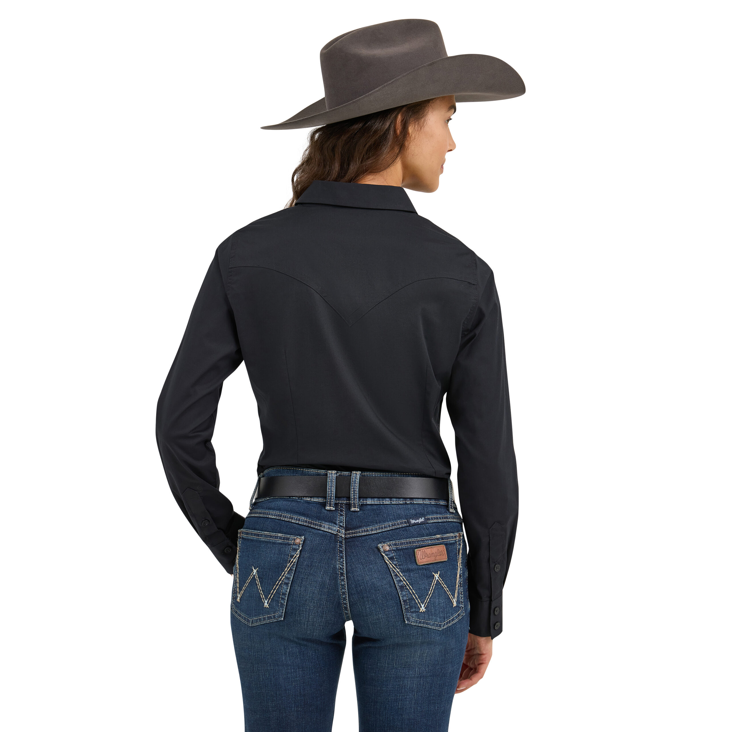 112358012 Women's Retro Solid Black Long Sleeve Button - Image 2
