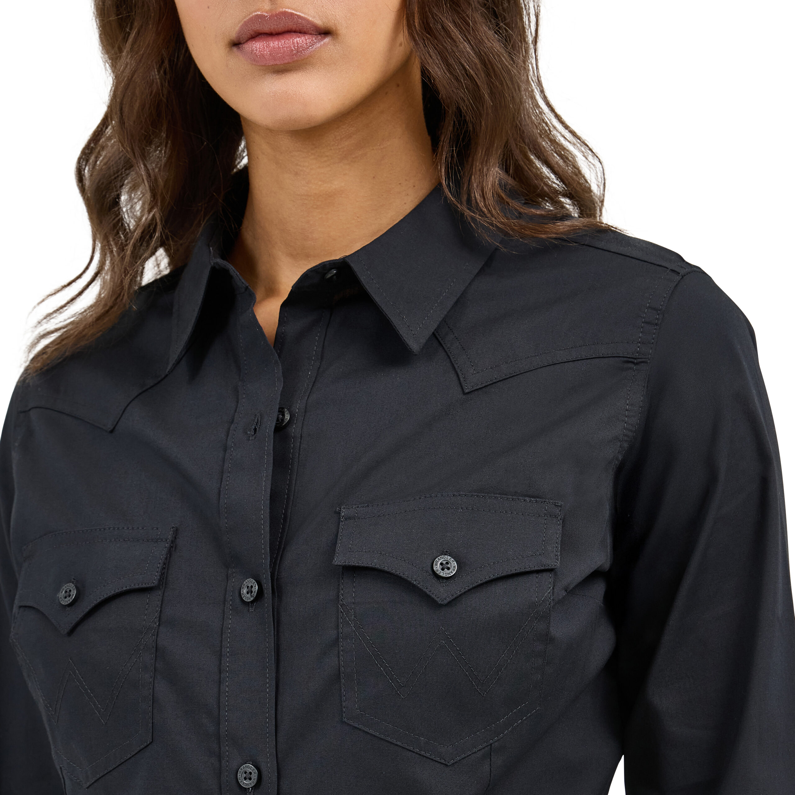 112358012 Women's Retro Solid Black Long Sleeve Button - Image 3