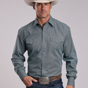 11-001-0425-2000 Men's Stetson Forest Print Mosaic Long Sleeve Snap