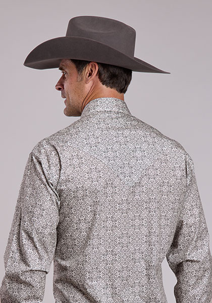 11-001-0425-2005 Men's Stetson Grey Paisley Medallion Long Sleeve Snap - Image 2