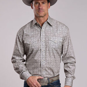 11-001-0425-2005 Men's Stetson Grey Paisley Medallion Long Sleeve Snap