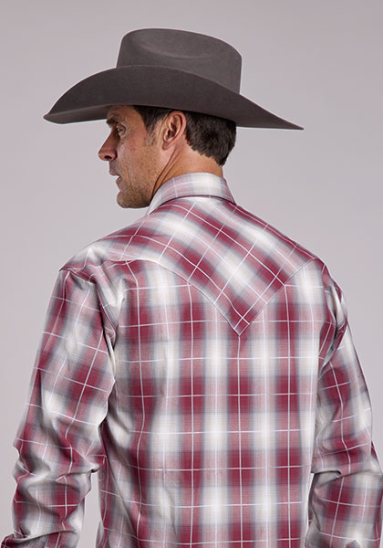 11-001-0478-2007 Men's Stetson Wine Ombre Plaid Long Sleeve Snap - Image 2