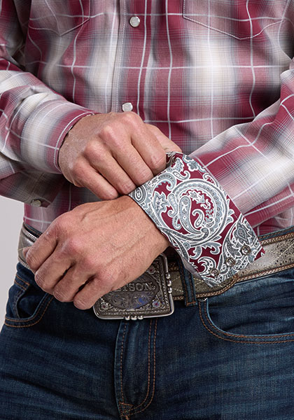 11-001-0478-2007 Men's Stetson Wine Ombre Plaid Long Sleeve Snap - Image 3