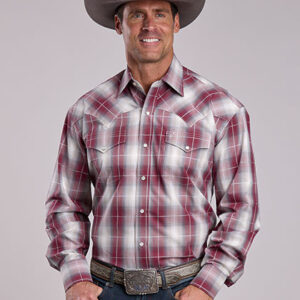 11-001-0478-2007 Men's Stetson Wine Ombre Plaid Long Sleeve Snap