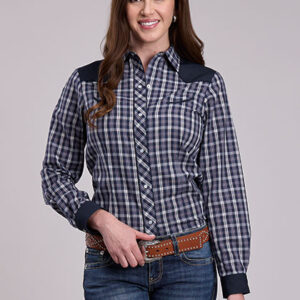 01-050-0087-2022 Women's Roper Smile Navy Plaid Long Sleeve Snap