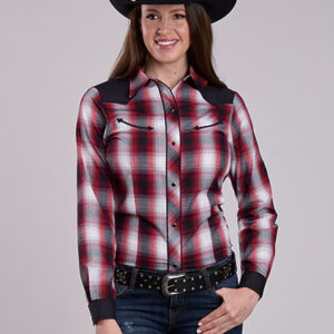 01-050-0087-2023 Women Roper Black/White/Red Smile Long Sleeve Snap