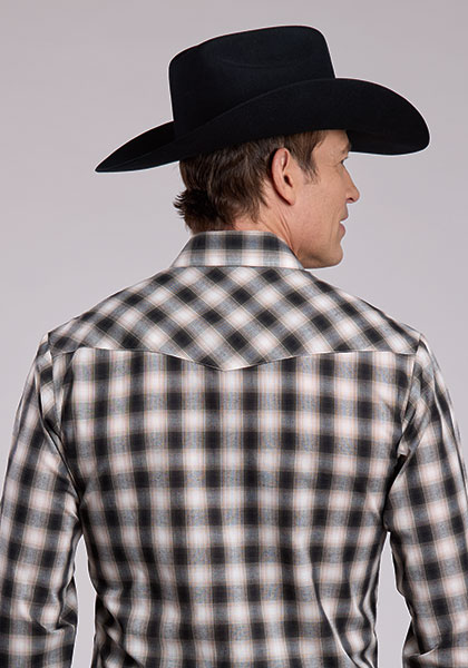 01-001-0101-2026 Men's Roper Black/Cream Plaid Fancy Yoke Long Sleeve Snap - Image 2