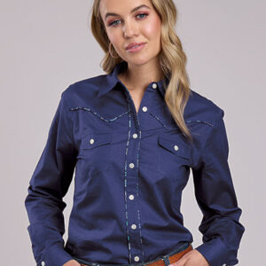 03-050-0592-2050 Women's Roper Blue/Multi Trim Long Sleeve Button Down
