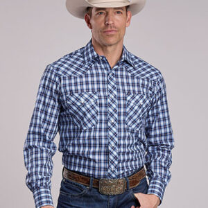 01-001-0086-4070 Men's Roper Blue Plaid Fancy Yoke Long Sleeve Snap