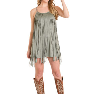 BWD0R08094 Rock & Roll Microsuede Fringe Dress - Jade