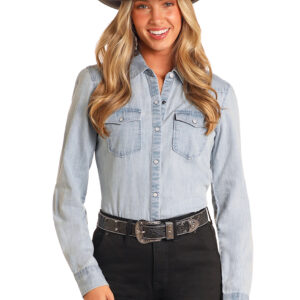 BWN2S03701 Women's Denim Long Sleeve Snap Shirt