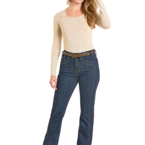 BW4HD07198 Women's Rock & Roll Boot Stitch Bootcut Dark Denim Jean