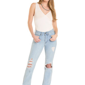 BW4HD08480 Women's Rock & Roll Light Wash Distressed Bootcut Denim Jean