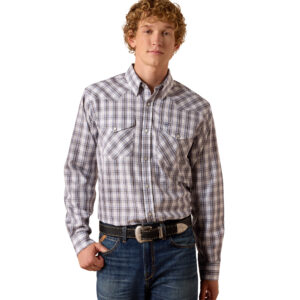 10073659 Men's Ariat Wrinkle Free Dash Blue Plaid Snap Shirt