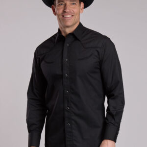 01-001-0017-7027 Men's Roper Black with White Back Stitching Long Sleeve Snap Shirt