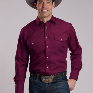 01-001-0025-7026 Men's Roper Solid Cool Wine Western Shirt