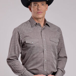 01-001-0145-0258 Mens Roper Gray Double Diamonds Long Sleeve Snap Shirt