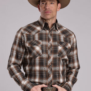 03-001-0062-6003 Men's Roper Brown Diamond Plaid Long Sleeve Snap Shirt