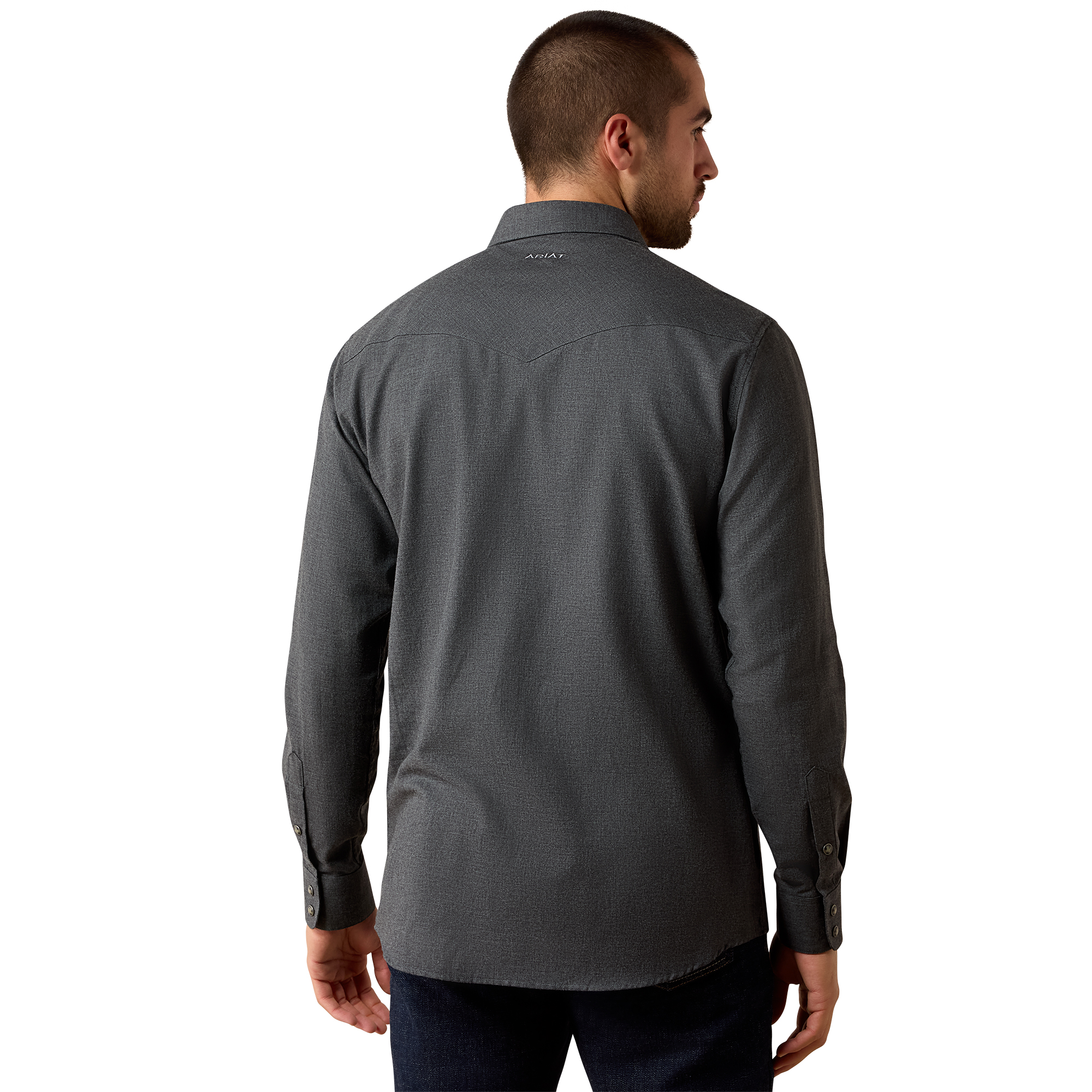 10079640 Men's Ariat Solid Twill Long Sleeve Snap Shirt in Charcoal Heather - Image 3