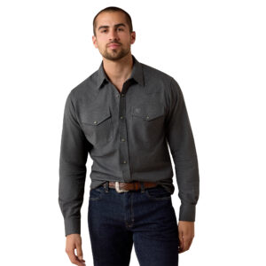 10079640 Men's Ariat Solid Twill Long Sleeve Snap Shirt in Charcoal Heather