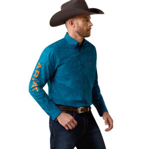 10080655 Team Dale Teal Abstract Long Sleeve Button Down