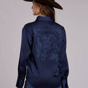 11-050-0539-7006 Ladies Stetson Embroidered Cowgirl Navy Long Sleeve Snap Shirt