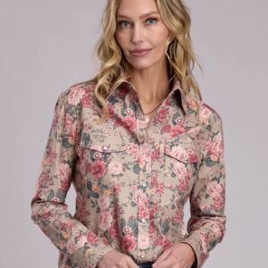 11-050-0590-7038 Women's Stetson Pink Cactus Flower Long Sleeve Snap Shirt