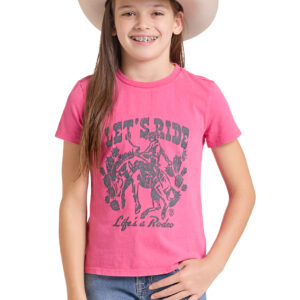 BG21T09787 Girl's Rock & Roll Denim Pink Let's Ride Short Sleeve T-Shirt