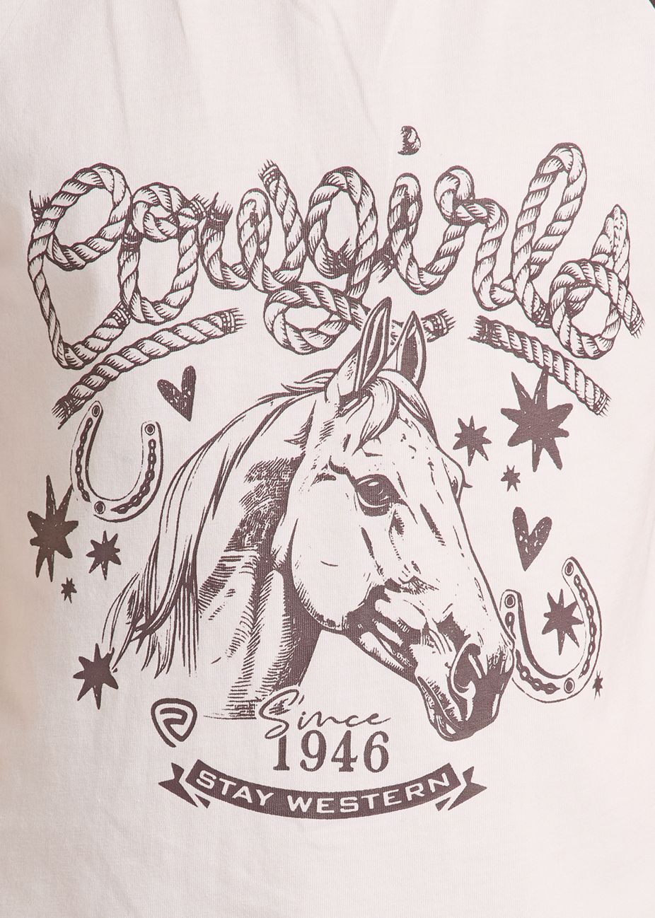 BG21T09789 Girl's Rock & Roll Denim 1946 Cowgirls Graphic T-Shirt - Image 3
