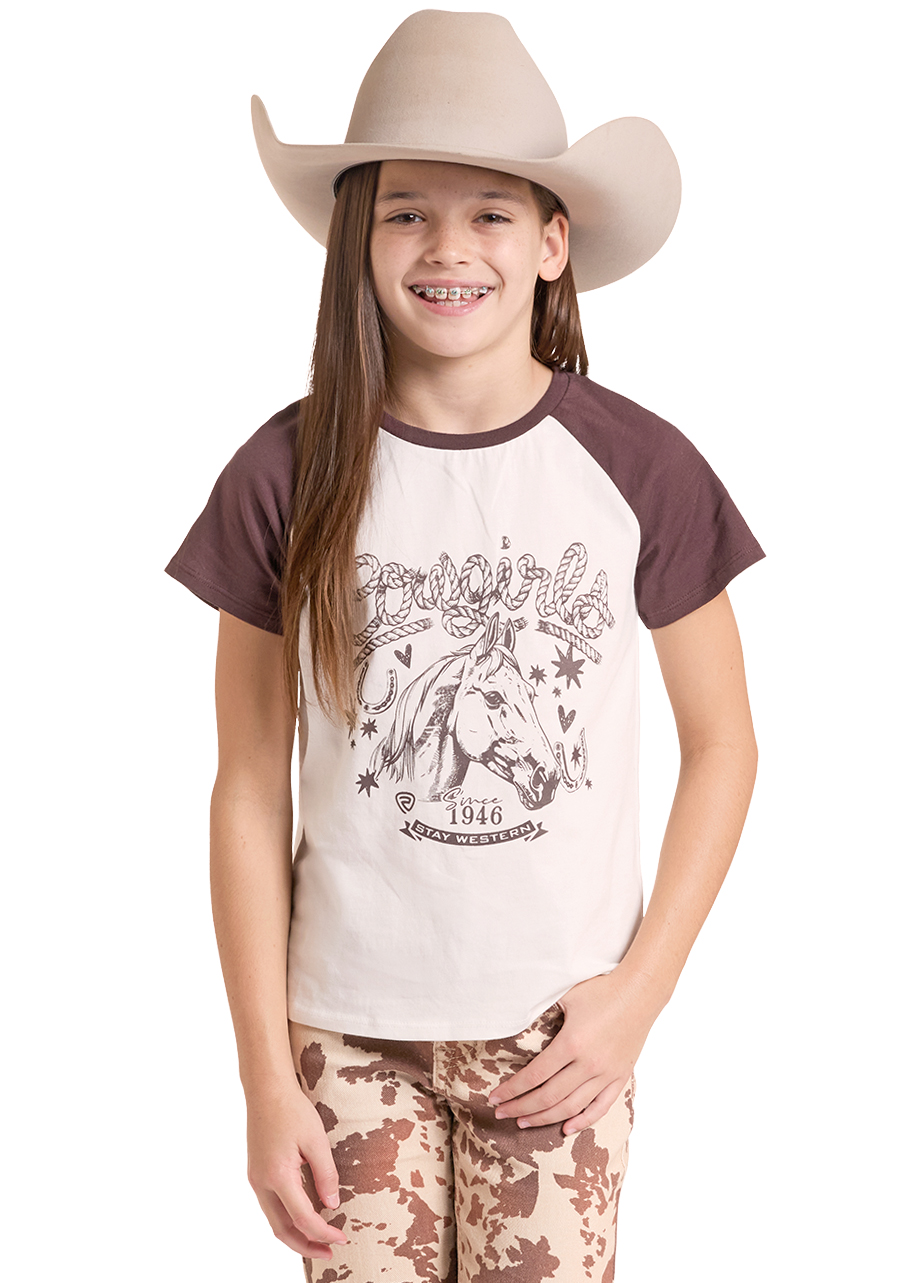 BG21T09789 Girl's Rock & Roll Denim 1946 Cowgirls Graphic T-Shirt
