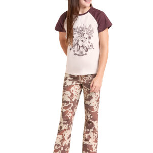 BG4MD09869 Girls' Rock & Roll Denim Cowhide Print Bootcut Jeans