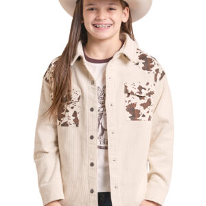 BGN2S09388 Girl's Rock & Roll Denim Cowhide Print Shirt Jacket