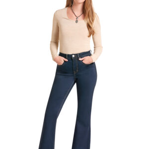 BW5HD09756 Women's Rock & Roll Denim Horse Bit Clasp High Rise Trouser Jeans