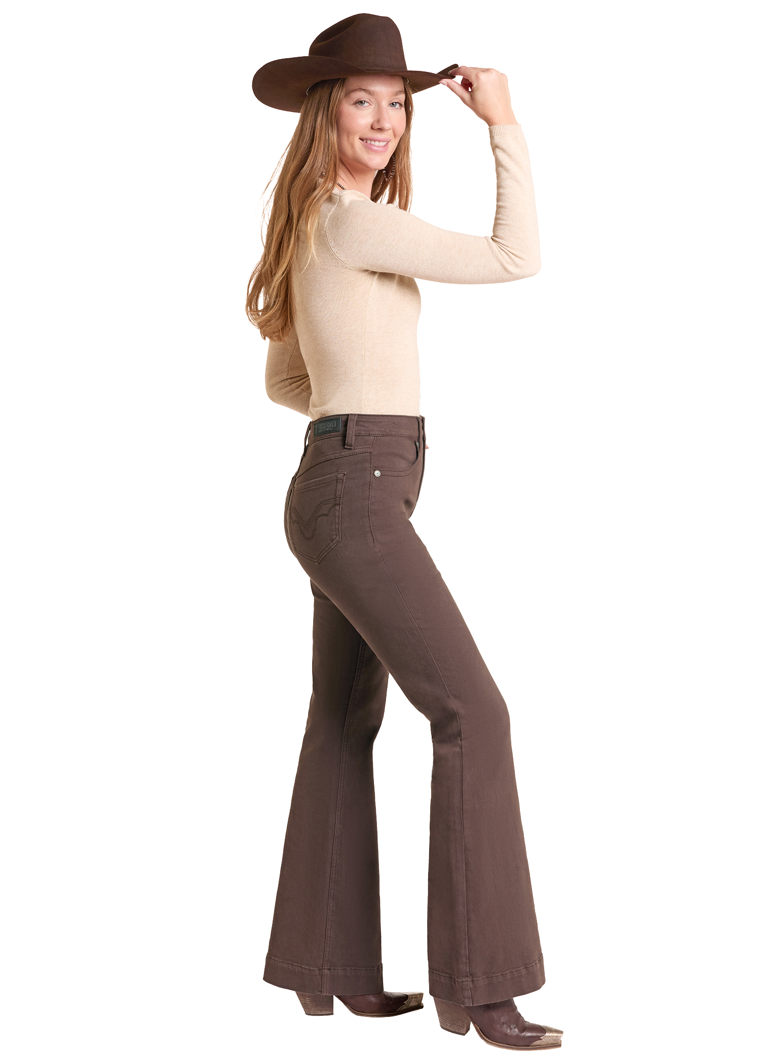 BW5HD09758 Women's Rock & Roll Denim Mahogany Signature Pocket High Rise Trouser Jeans - Image 3