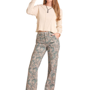 BW6HD09833 Women's Rock & Roll Denim Camo Print Wide Leg Jeans
