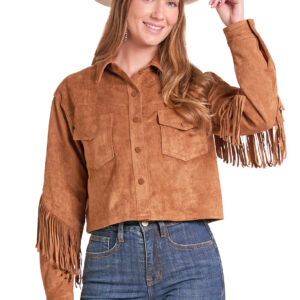 BW92C09352 Ladies Rock & Roll Denim Microsuede Fringe Jacket
