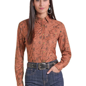 BWN2S09771 Women's Rock & Roll Denim TEK Western Cowgirl Print Long Sleeve Shirt