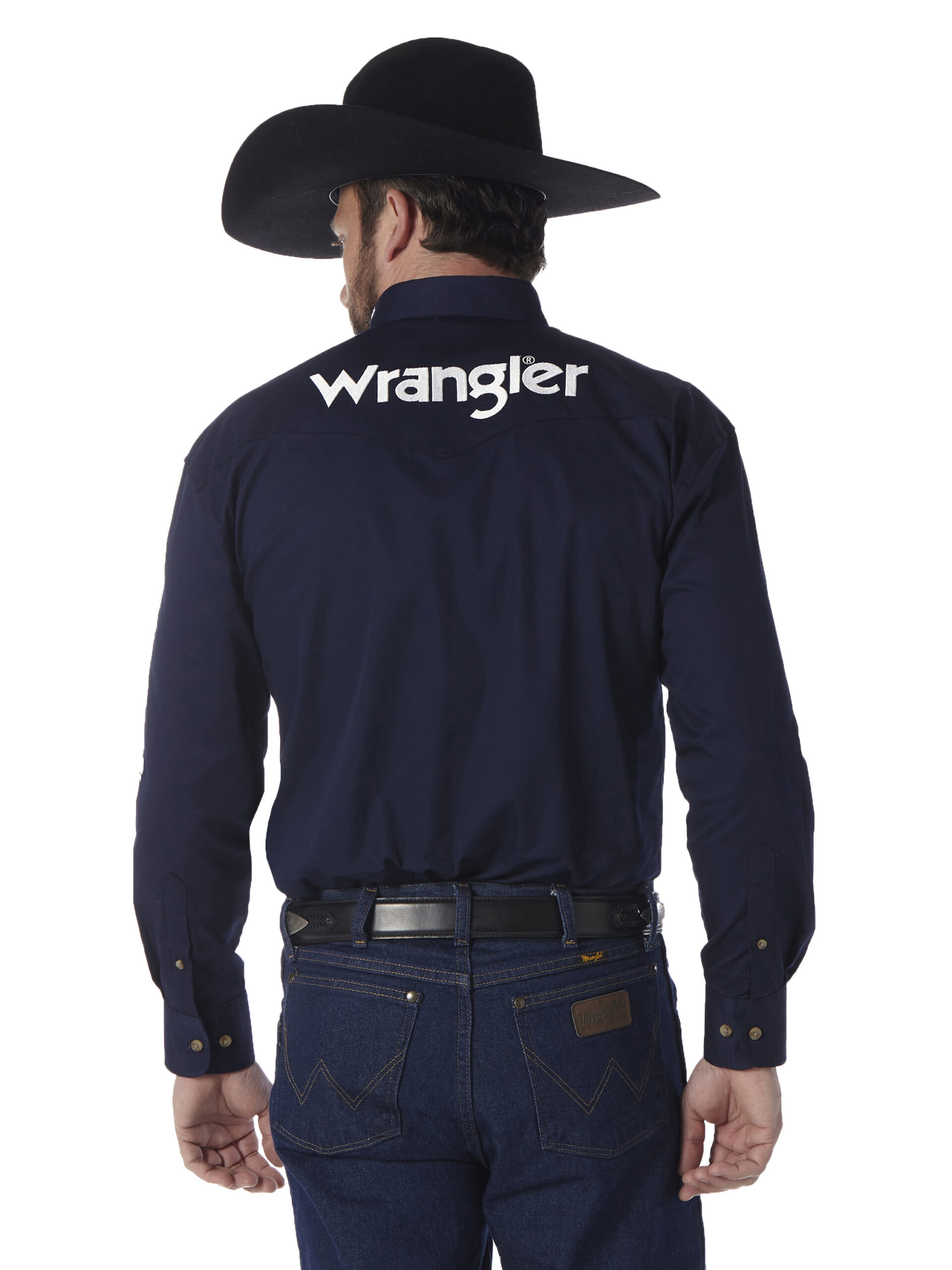 MP2327N Men's Wrangler® Logo Long Sleeve Button Down Solid Shirt - Image 2