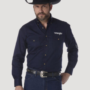 MP2327N Men's Wrangler® Logo Long Sleeve Button Down Solid Shirt